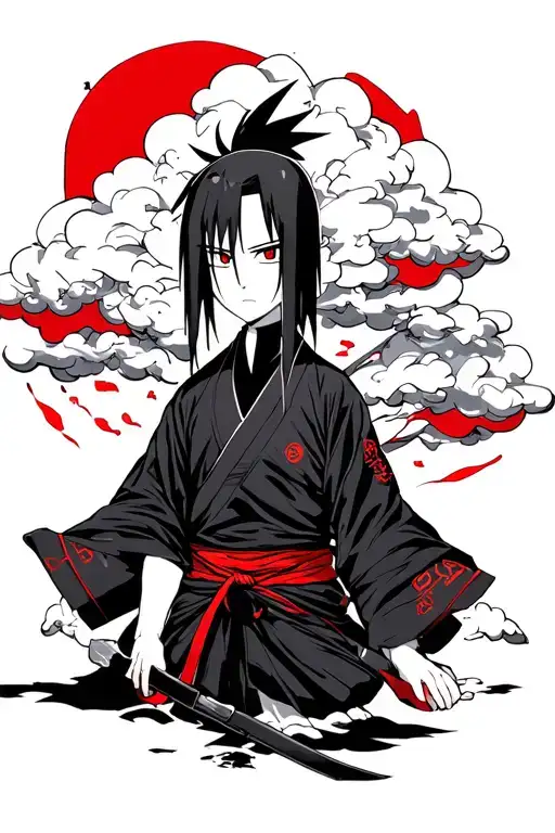 Itachi Uchiha In Akatsuki Clothes With Akatsuki Cloud Black With Red Elements