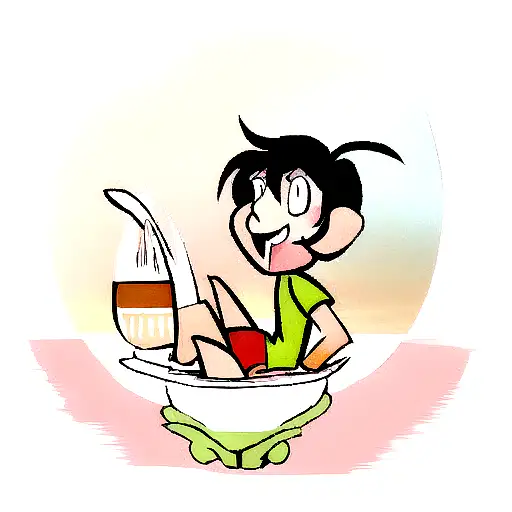 Cricket From The Cartoon Mulan Bathing In A Cup Of Tea On The Background Of The Sunset