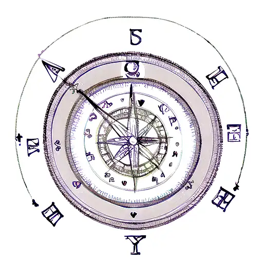 A Sketch Of A Time Sand Glass Surround With A Heart And Compass