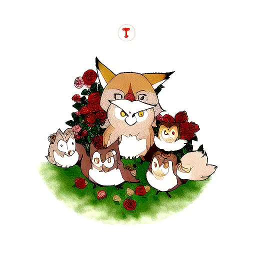 Fox And Owl And Racoon With Roses