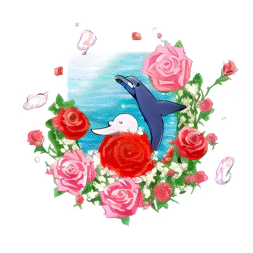 Dolphin With Roses And Water