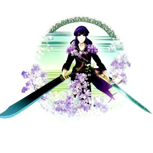 Sword With Iris Flowers Blooming Around It