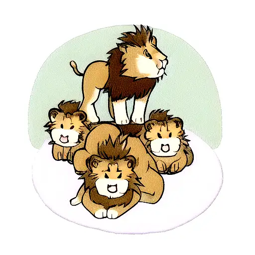 A Lion With 3 Small Lion Cubs