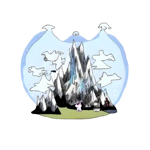 Cute Ghost Is Chained Up And In The Background Is A Tall Ice Mountain With A Rad