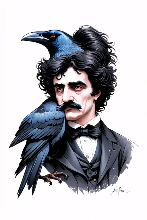 Edgar Allen Poe With Raven
