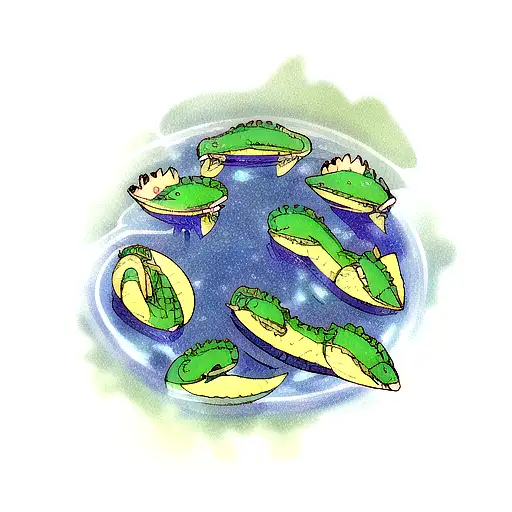 Crocodiles In Water Lilies