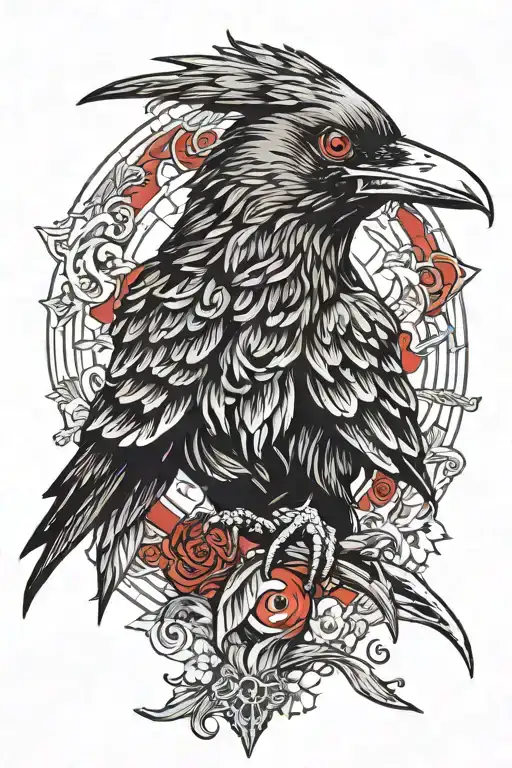 Black Crow With Red Eyes Looking