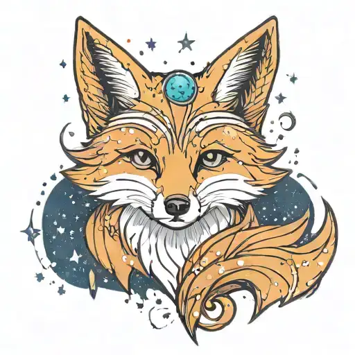 A Fantastic Magical Fox With Glitter Stars And Sparkles With Space Theme Colors