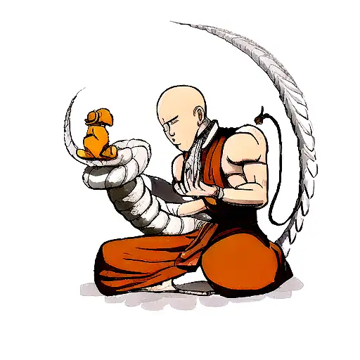 Warrior Monk Meditating With A Dragon Coiled Around Him