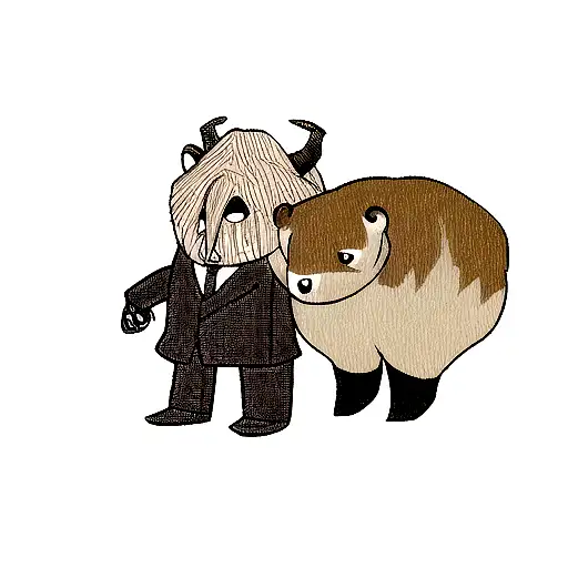 Grizzly Bear With Ram Horns And Spider Eyes On A Squid Body In A Suit