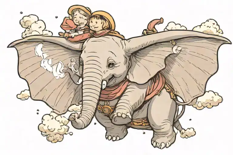 Dumbo's Mother Holding Him With Trunk Extended From The Clouds