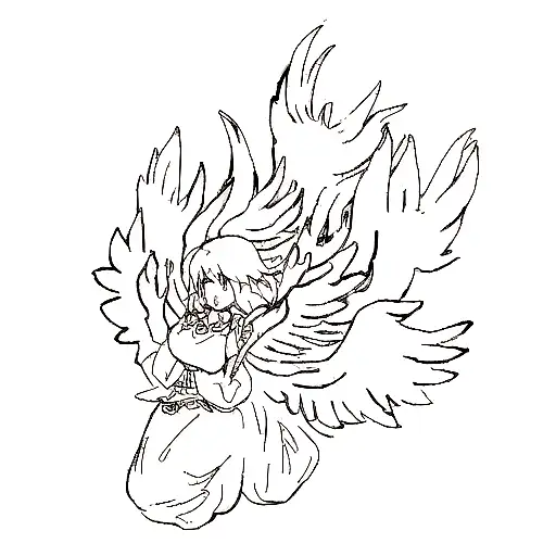 Lotus Petals Forming The Shape Of A Phoenix In A Sketch Style