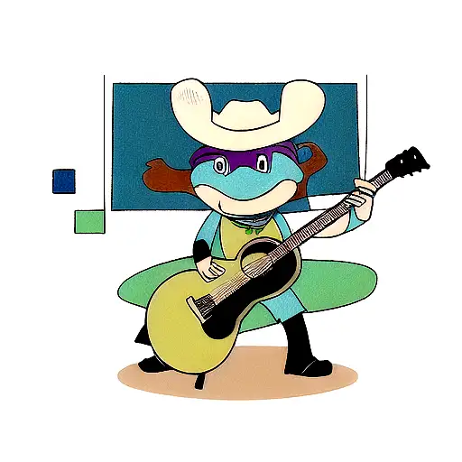 Turtle With Cowboy Hat Playing A Guitar