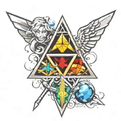 Triforce With Three Spiritual Stones And Master Sword