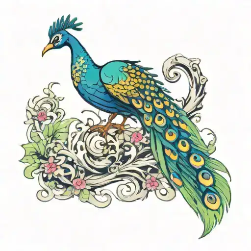 A Peacock With Dragons