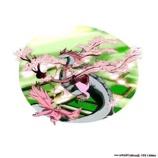 Dragon Flyring Through Sakuras