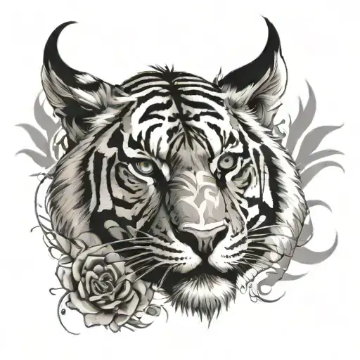 Full Back Tattoo With A Tiger And Deer