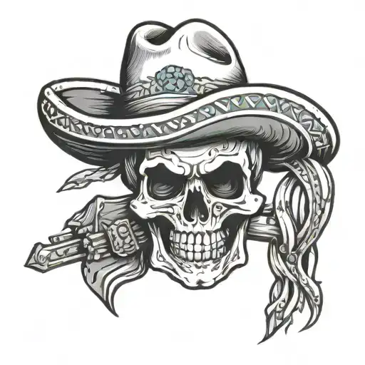 Skull With Mexican Mariachi Hat And Has A Mexican Flag On His Shoulder