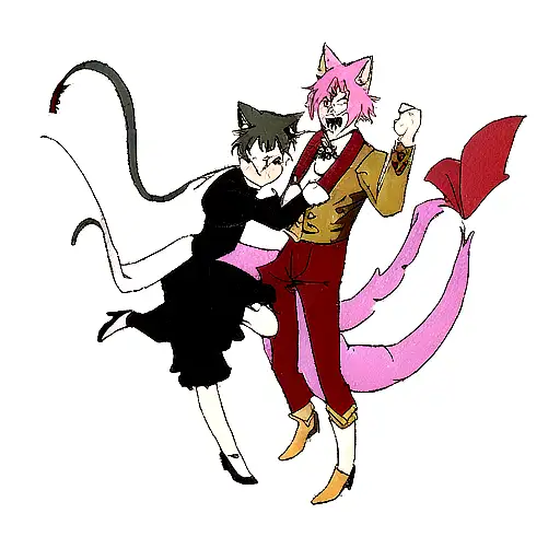 Cat And Dragon Dressed Elegants And Fighting