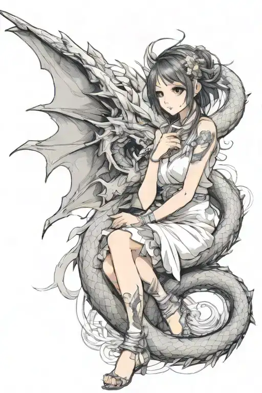 Dragon Wrapped Around Girl Sitting