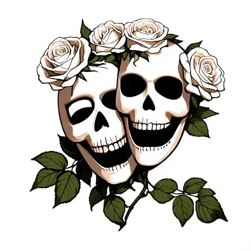 Comedy And Tragedy Masks White Roses Scary Death