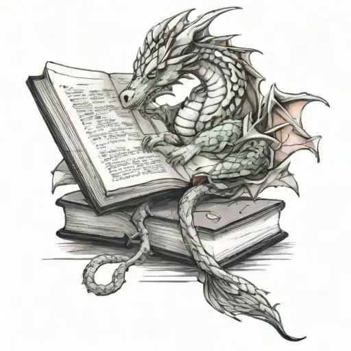 Female Dragon Sleeping On Book Open In Front
