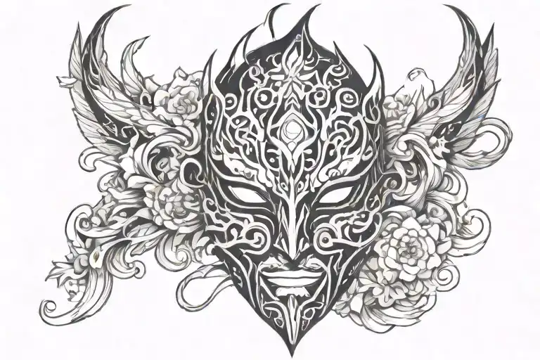 Mysterious Dark Mask Surrounded By Vibrant