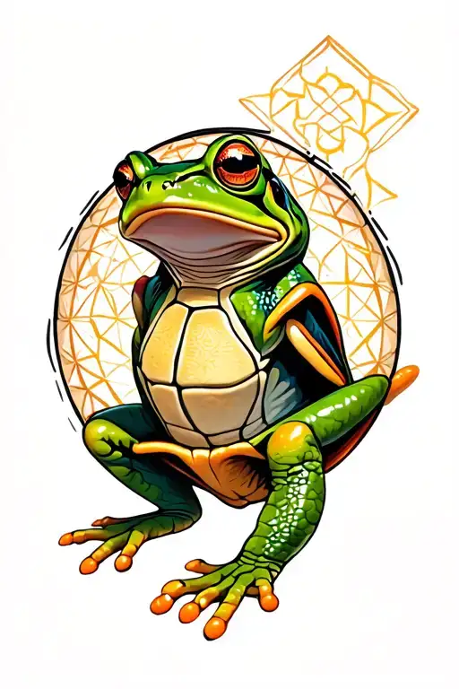 Frog Wearing A Turtle Shell With Sacred Geometry Patterns