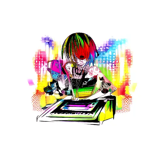 A Colorful New-school Tattoo Of A Dj Mixing Music At A Festival