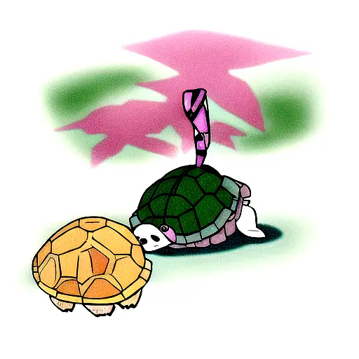 Turtle With Cancer Ribbon In Shell
