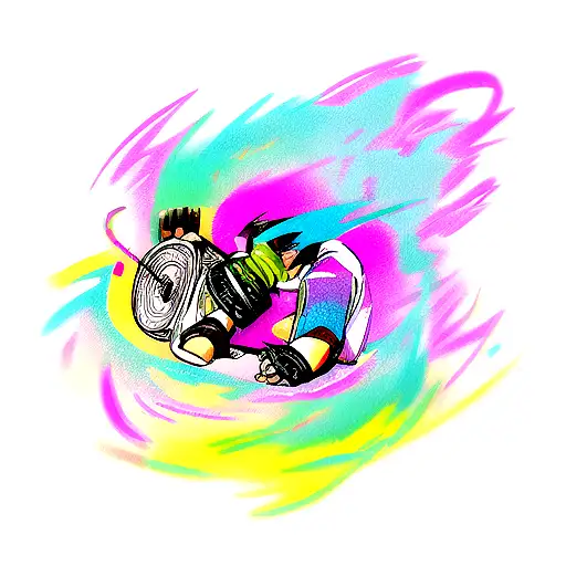 A Colorful Tattoo Of A Dj Mixing Music At A Festival