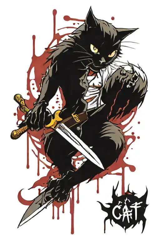 Cat With A Knife In Blood
