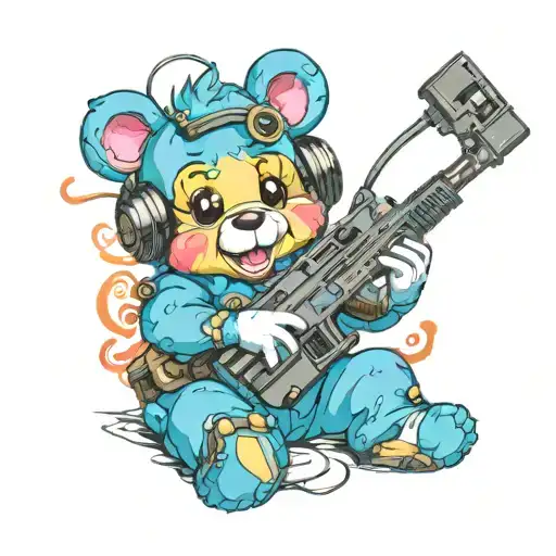 Carebear With Machine Gun Morphing And Radio Headset
