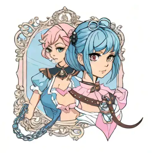 Disney Sissy Slave Pink Leather Collar-with-chain-leash Pixie-cut Brown Hair Blue Eyes Flat Chest