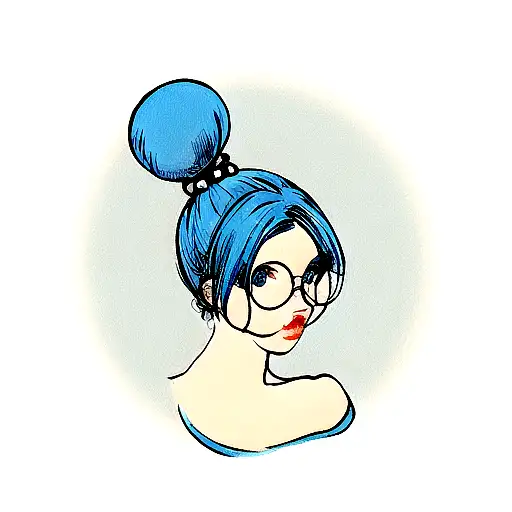 Blue Space Bun Hair And Circle Glasses Woman Neo Traditional