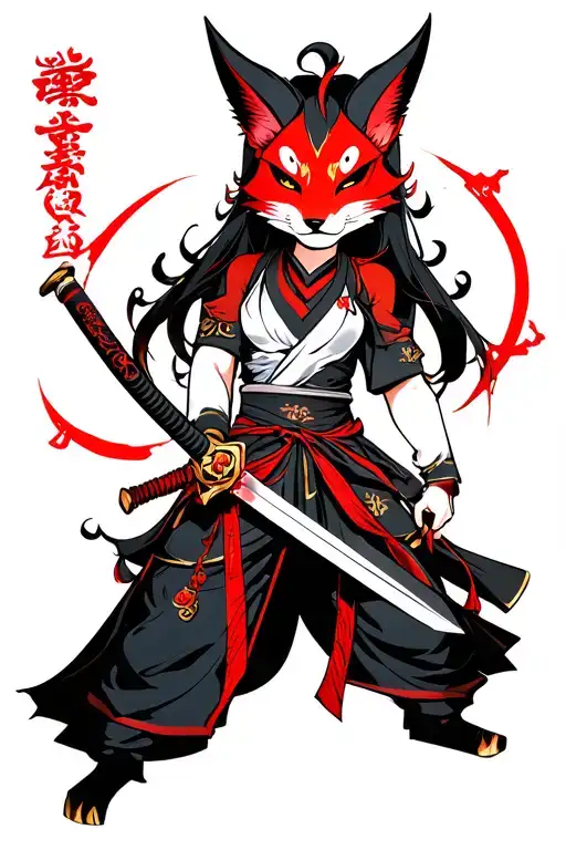 Kitsune Oni Mask Katana Sword