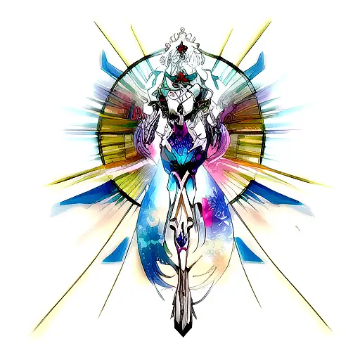 A Sci-fi Inspired Tattoo Depicting A Divine Creature In An Abstract Style