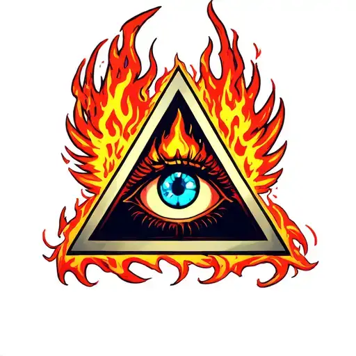 Eye Inside The Triangle With Fire And Wings