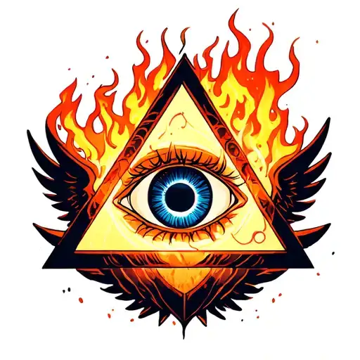 Eye Inside The Triangle With Fire And Wings Create This Inside A Circle