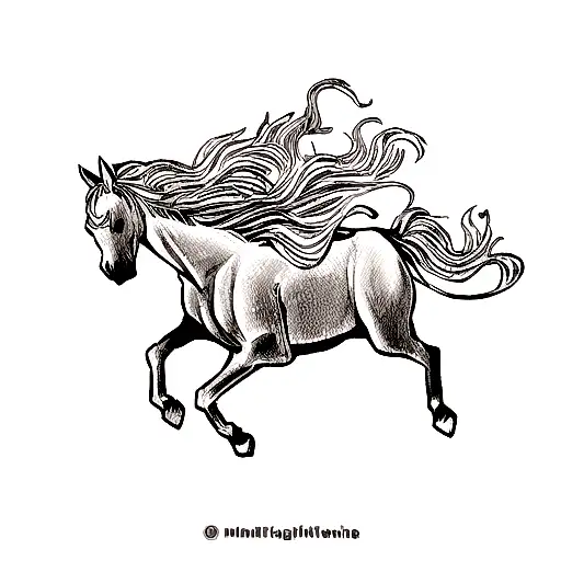A Realistic Horse Galloping Through A Mountain Range With Musical Notes Flowing From Its Mane