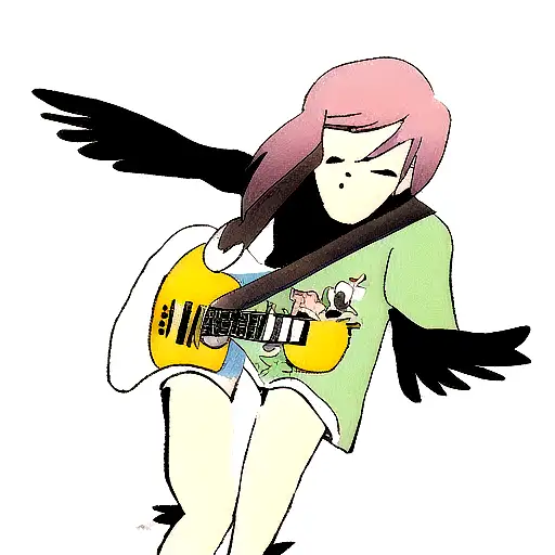 A Day Dreaming Crow Playing Guitar With Daydream Tendencies