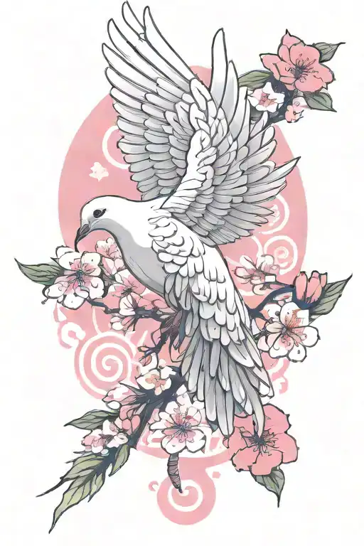 A Dove Wearing Flip-flops As A Talisman With Pink Sakura Flowers