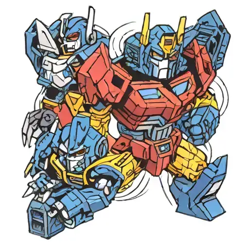 80S Cartoon Sleeve Of Transformers Fighting
