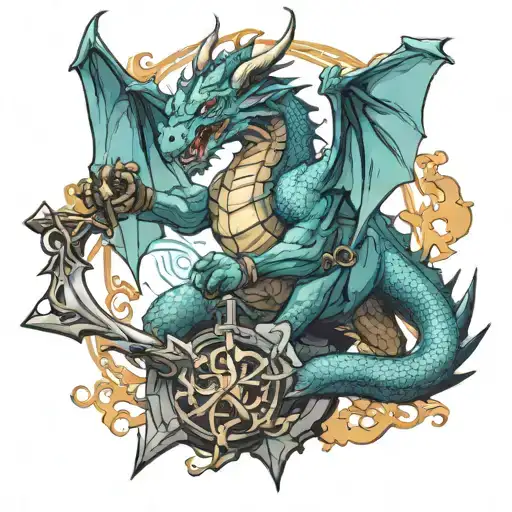 Dragon With Battle Axe Thats Being Held