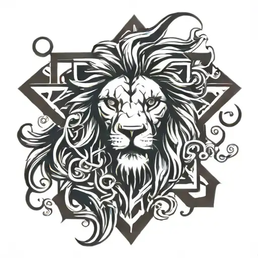 Lion Head Tatto In The Shap Of A Cross