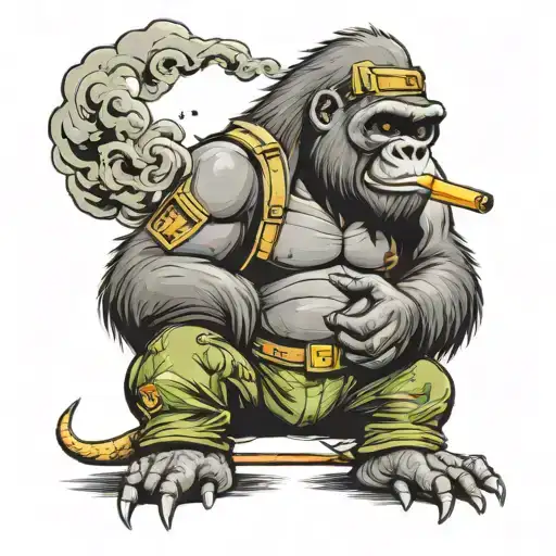 Gorilla In Army Gear Smoking Cigar