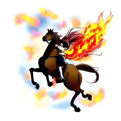 Amor Fati Man On Horse Through Fire