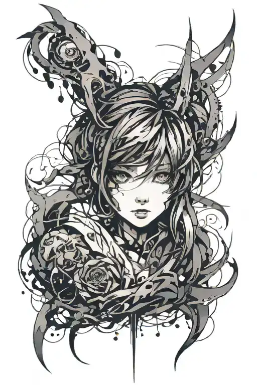 Anime Girl In Abstract And Dark Style