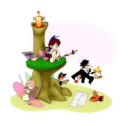 A Fairy Smoking Cigar Sitting On Musical Sheet