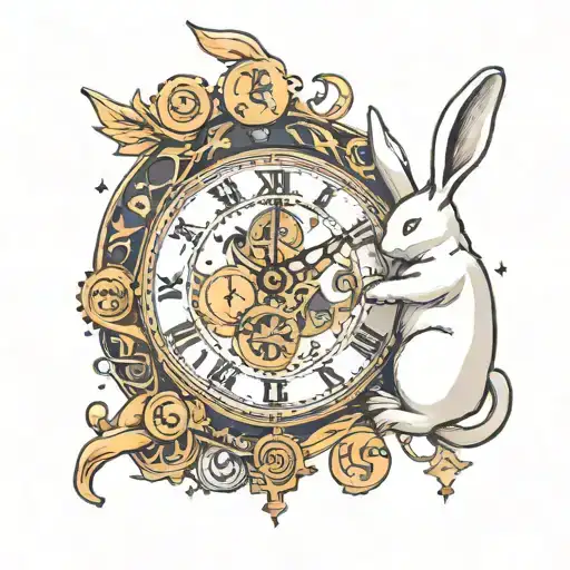 A Moon Rabbit With A Clock And The Word See